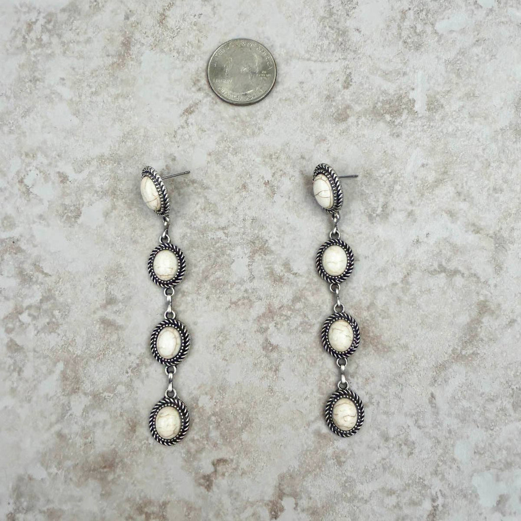 4 Tiers White Stone Dangle Earrings