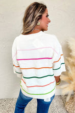 Load image into Gallery viewer, White Colorblock Striped Half Sleeve Drop Shoulder Sweater
