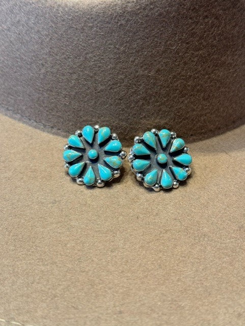 Turquoise and Sterling Silver Cluster Earrings