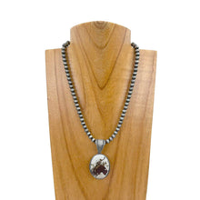 Load image into Gallery viewer, NKZ231209-27         15 inches silver Navajo pearl beads with oval cowboy pendent Necklace: SILVER
