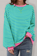 Load image into Gallery viewer, Stripe Oversized Contrast Trim Pullover Sweatshirt
