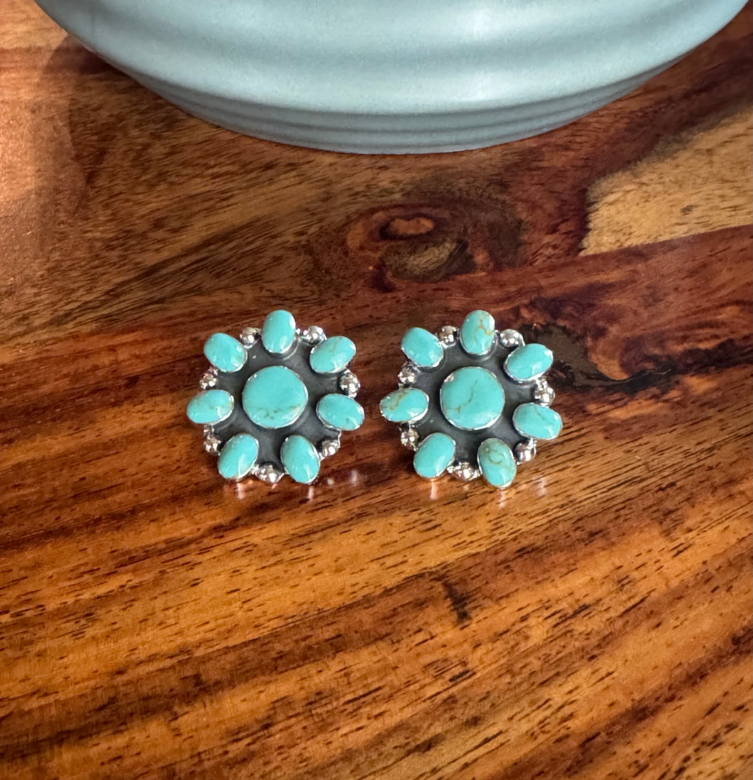 Turquoise and Sterling Silver Cluster Earrings #2