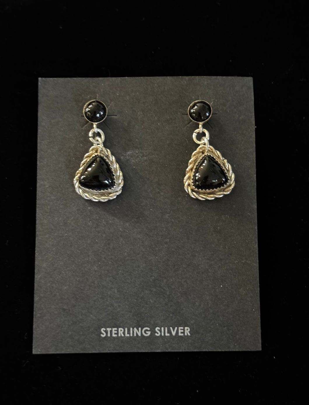 Onyx and Sterling Silver Triangle Earrings