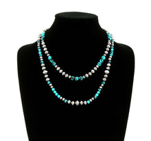 Load image into Gallery viewer, Western 2 Layer Navajo Style Pearl Necklace: SILVER\ TURQUOISE
