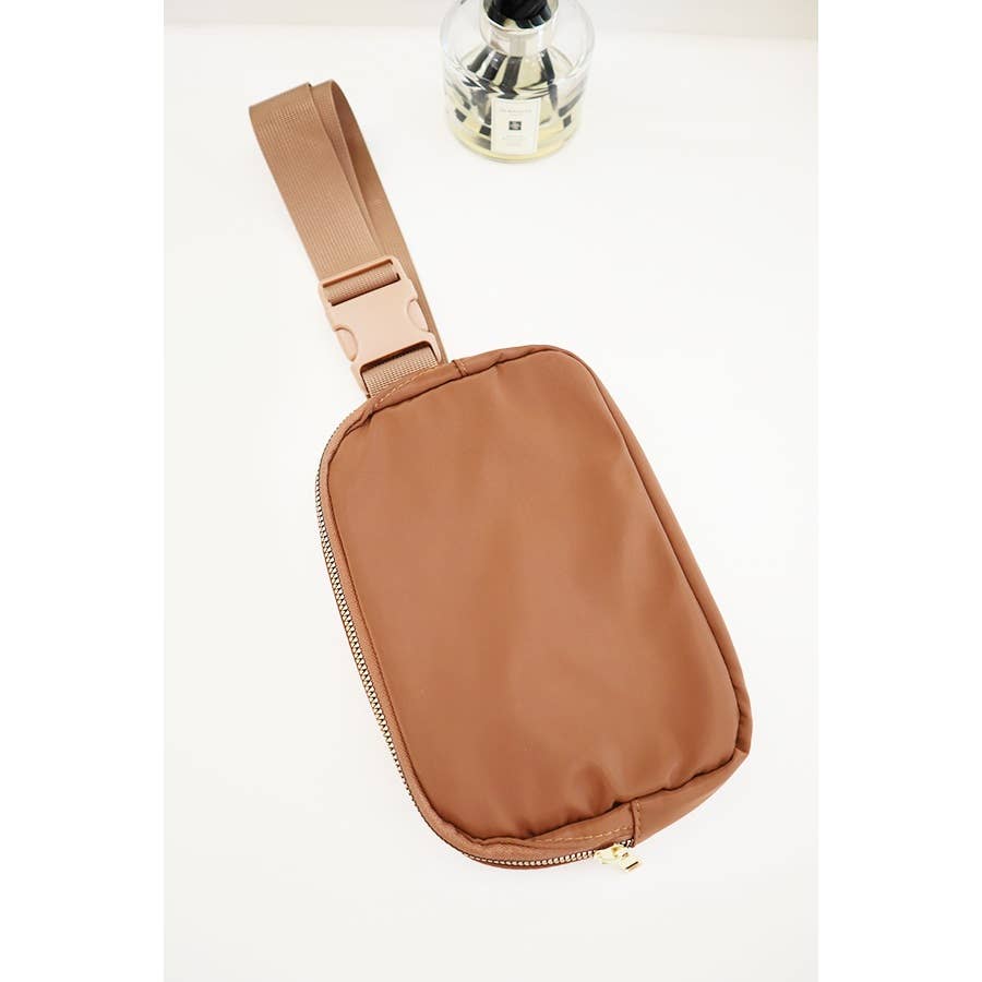 Solid Color Crossbody Fanny Pack Belt Bag: BROWN