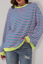 Load image into Gallery viewer, Stripe Oversized Contrast Trim Pullover Sweatshirt
