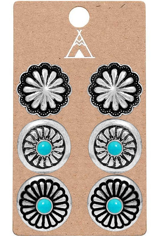 Concho Flower Three Earring Set