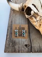 Load image into Gallery viewer, Western Hand Stone Aztec Post Earrings - turquoise pink: STYLE 1 - OVAL TURQUOISE
