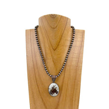 Load image into Gallery viewer, NKZ231209-27         15 inches silver Navajo pearl beads with oval cowboy pendent Necklace: SILVER

