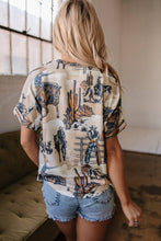 Load image into Gallery viewer, Western Print Cuffed Sleeve Crewneck T Shirt
