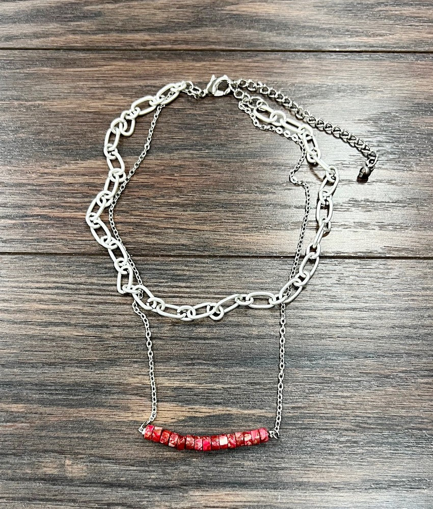 Two Strand Red Gemstone Necklace