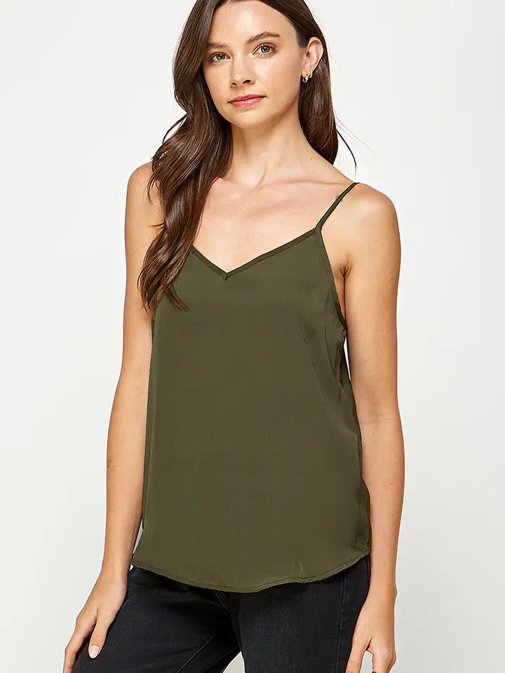 Olive V-Neck Solid Cami