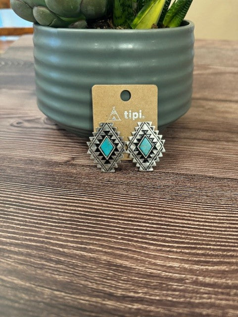 Turquoise and Black Aztec Earrings