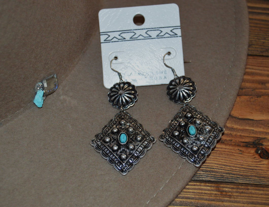 Silver and Turquoise Concho Earrings
