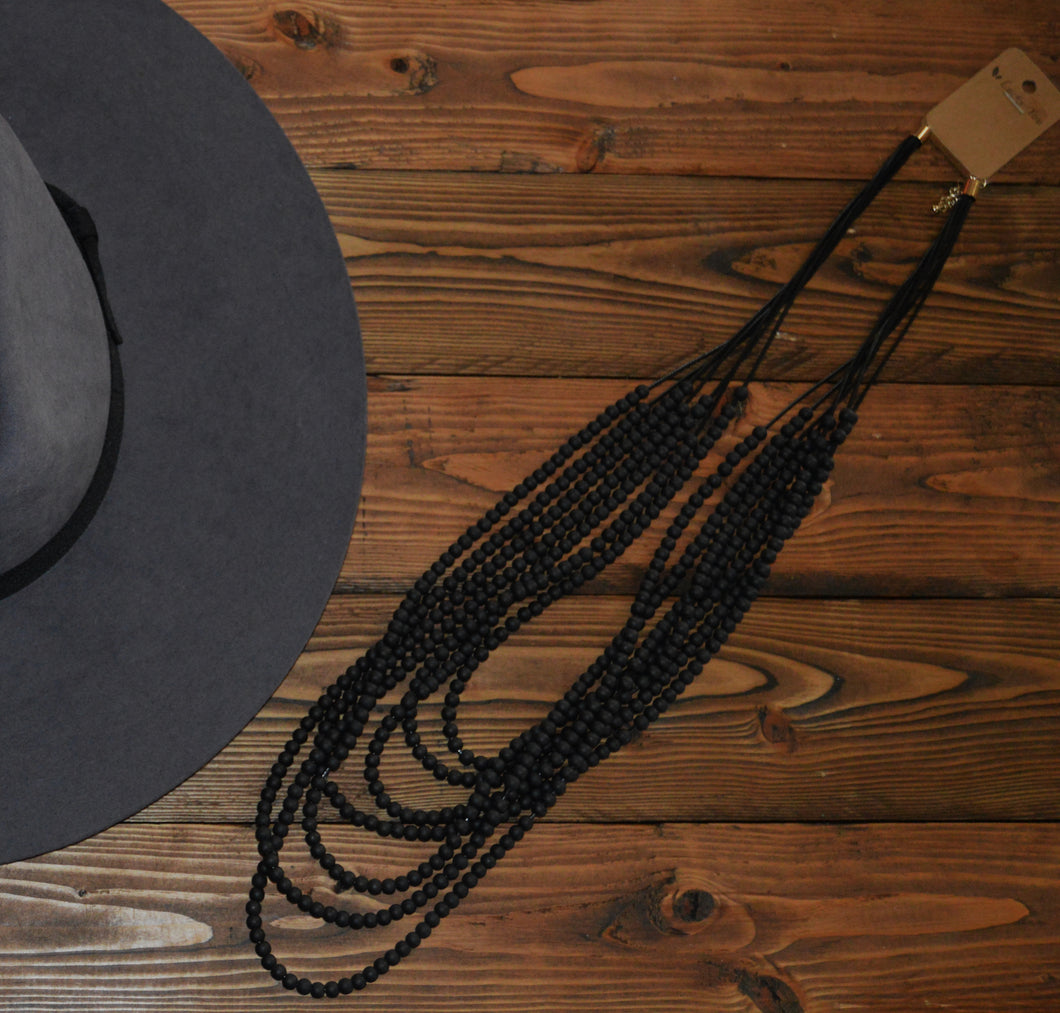 Matte Black Multi Strand Bead Necklace