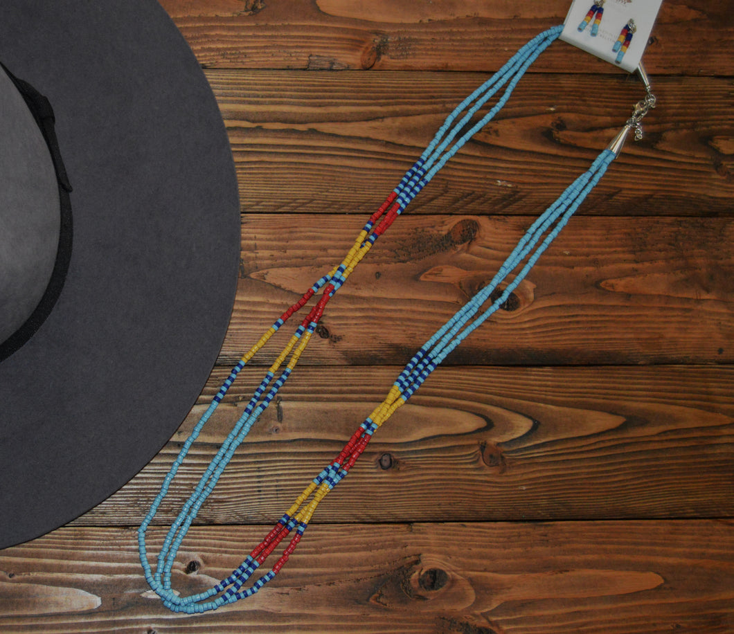 Light Blue Bead Necklace with Matching Earrings