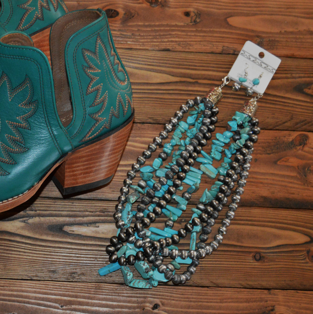 Turquoise and Faux Navajo Bead Necklace and Earrings