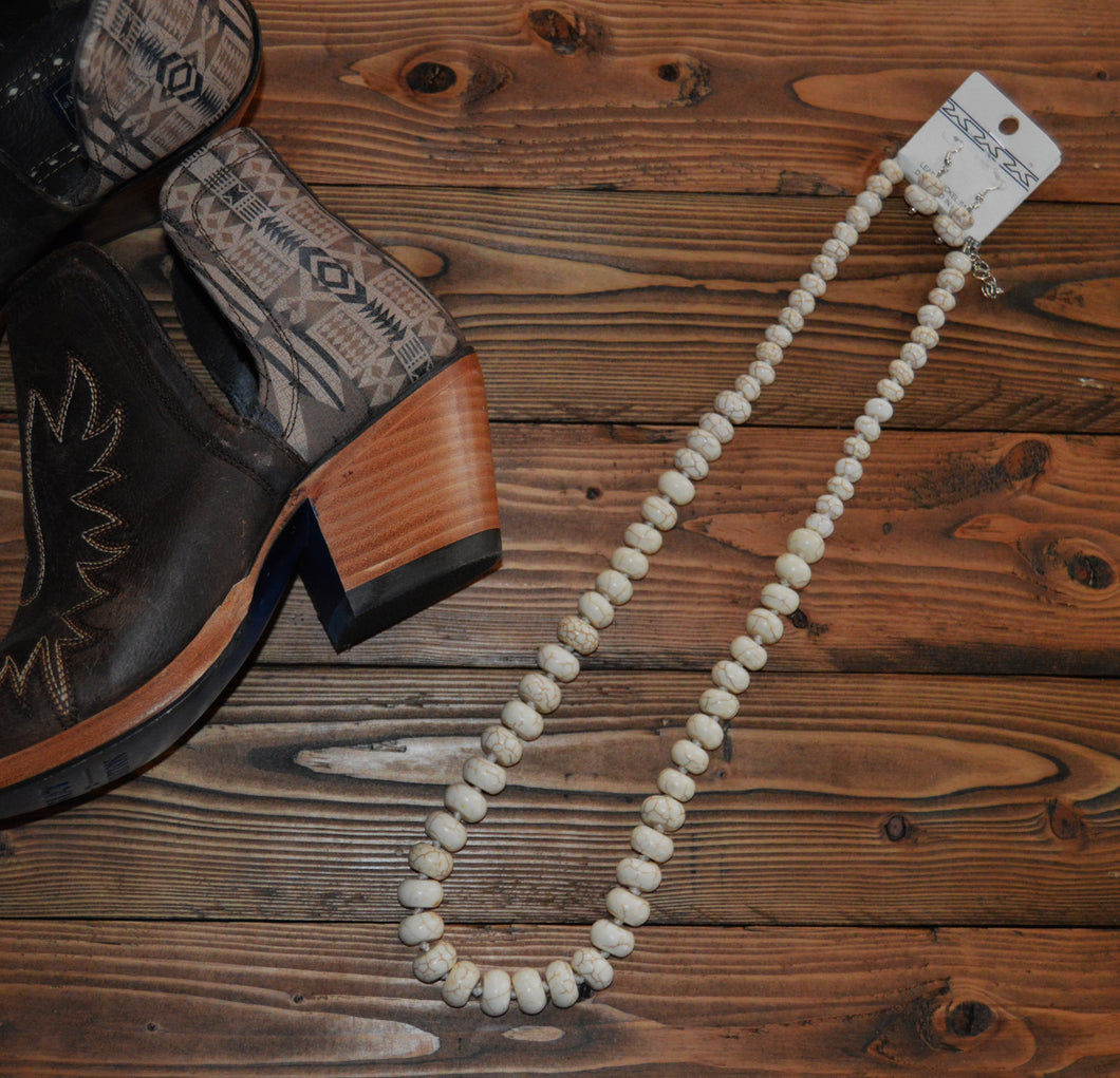 Bone Beaded Necklace and Earrings Set