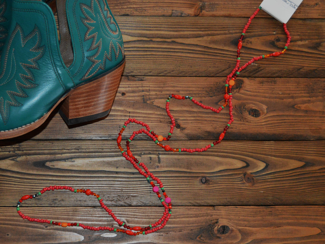 Long Red Beaded Necklace