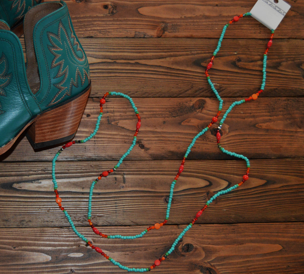 Long Teal Beaded Necklace